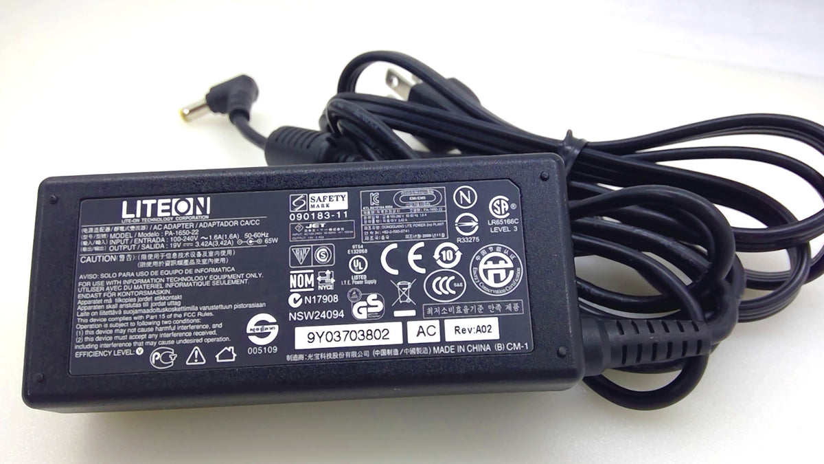 Genuine LiteOn PA-1650-22 65W AC Adapter 19V 3.42A 5.5x1.7mm Yellow Tip