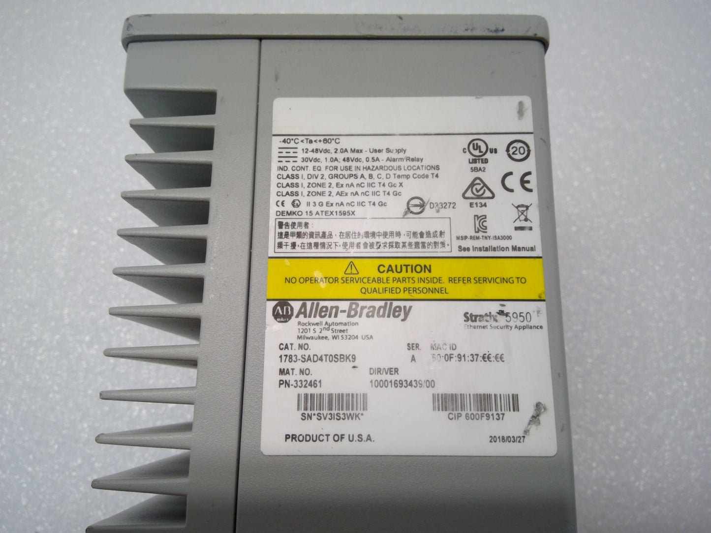 Allen Bradley 1783-SAD4T0SBK9 A  Stratix 5950 security appliances *Read Detail*