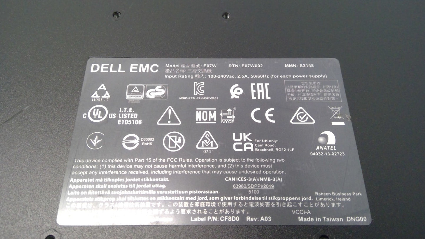 DELL EMC E07W S3148 48 Port  1GbE 2P 10GbE SFP+ Network Switch NO PSU