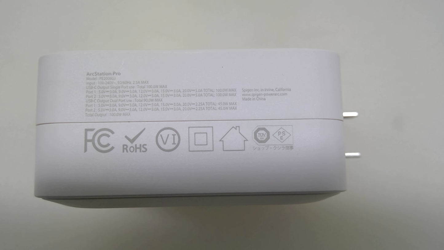 Spigen PE2008UL 100W Dual USB-C GaN Charger White for MacBook Dell HP Lenovo