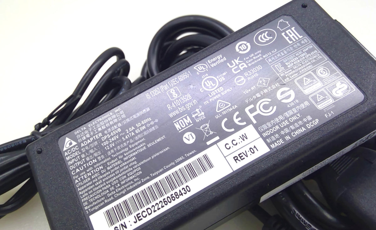 Delta DPS-65VB 65W 12V 5.417A AC/DC Power Adapter Locking Plug w/ AC Cord