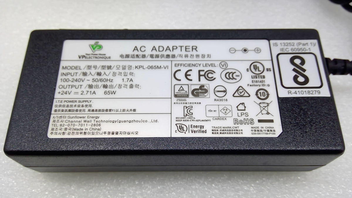 VP Electronique KPL-065M-VI 24V 2.71A 65W Adapter for Evolis Primacy Badgy