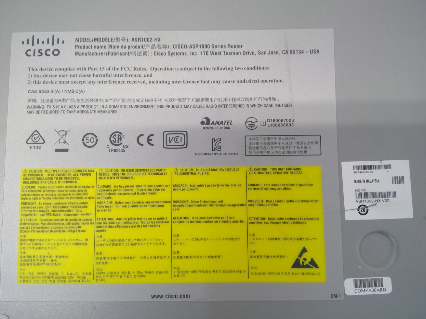 Cisco ASR1002-HX Aggregation Services Router Dual ASR1000-AC-750W 8X10GE 8X1GE