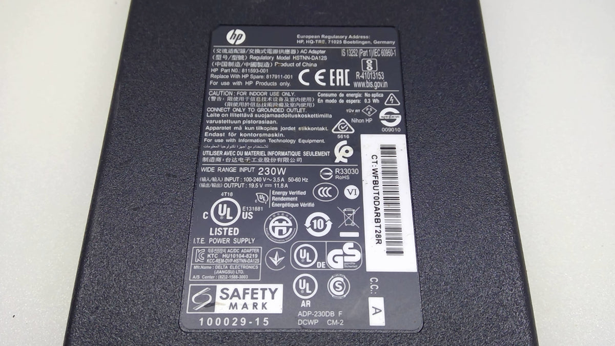 Genuine HP 230W AC Adapter HSTNN-DA12S 811593-001 IEC C16 C15 Cord