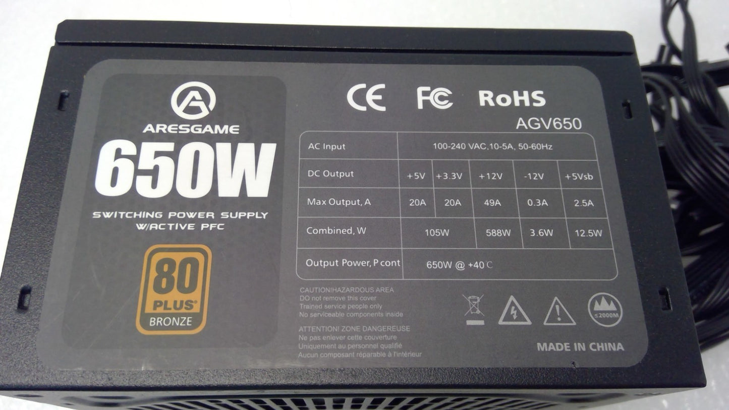ARESGAME AGV650 650W ATX Power Supply PSU 80 PLUS Bronze