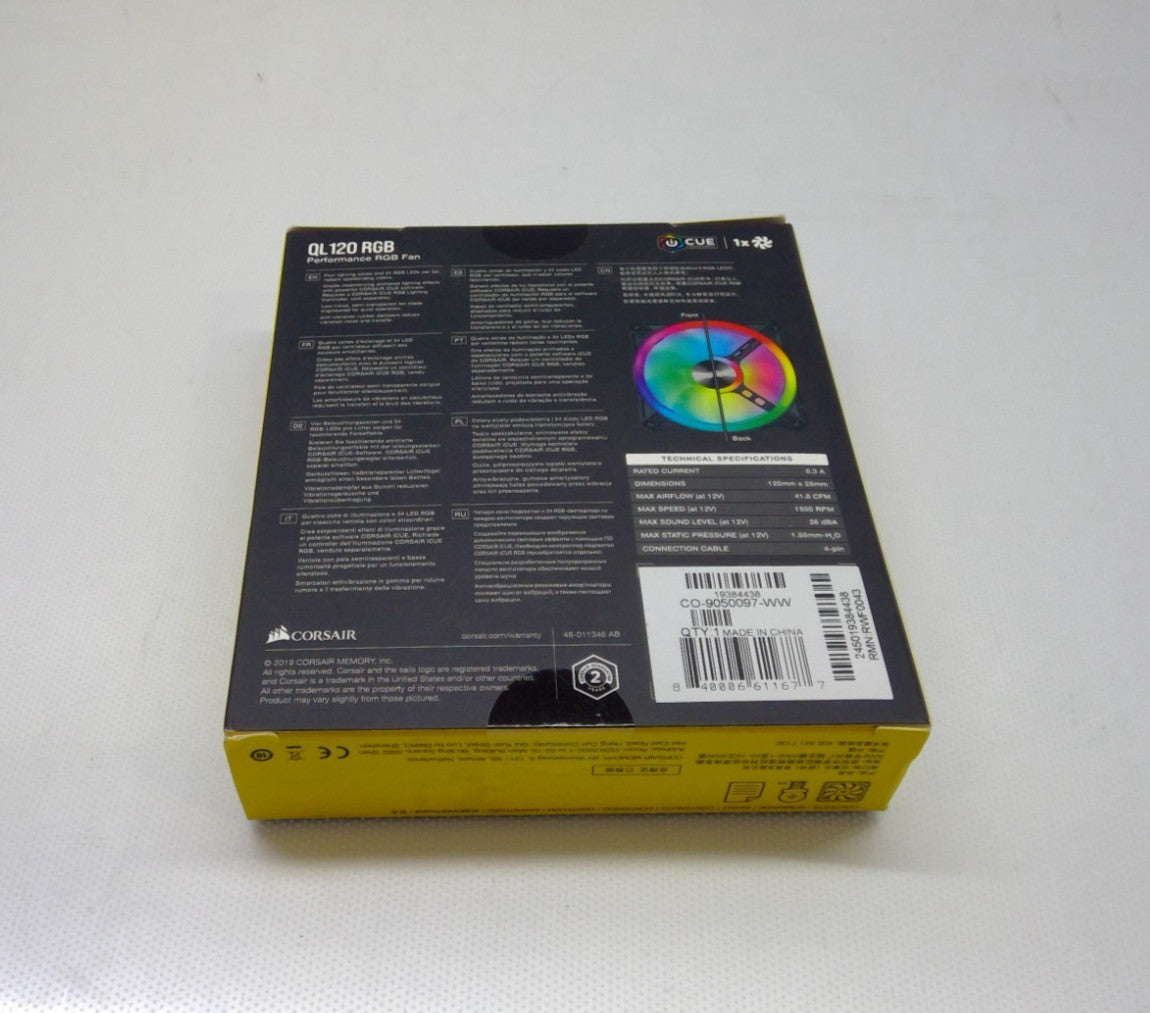 Corsair ICUE QL120 RGB Performance RGB Fan 120mm X 25mm 1500RPM Black Brand New