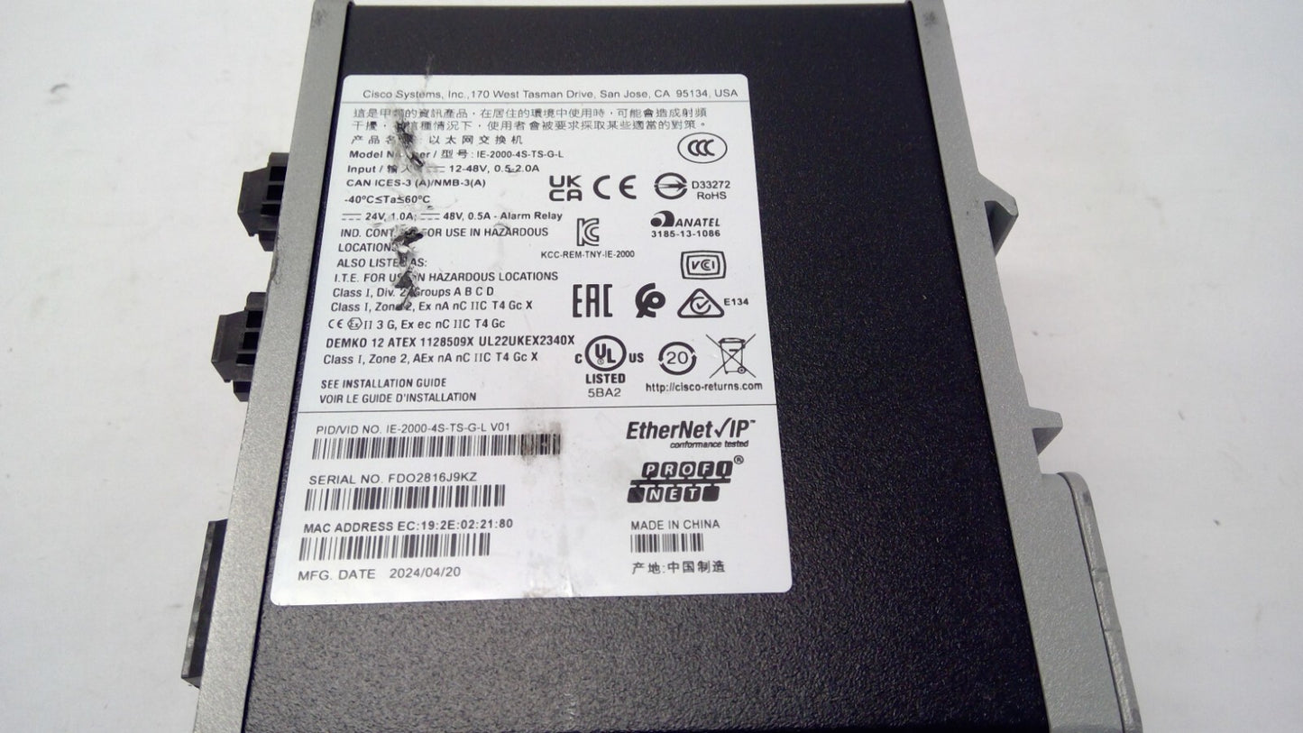 Cisco IE-2000-4S-TS-G-L IE2000 4 FE SFP ports and 2 GE SFP ports Lan Lite