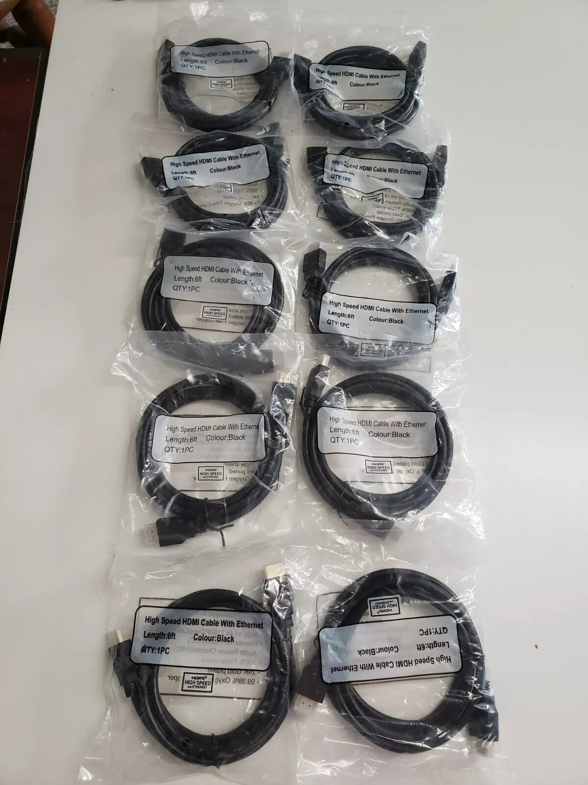 Lot of 10 - 6ft High Speed HDMI Cable Black With Ethernet Gold plate ( New )
