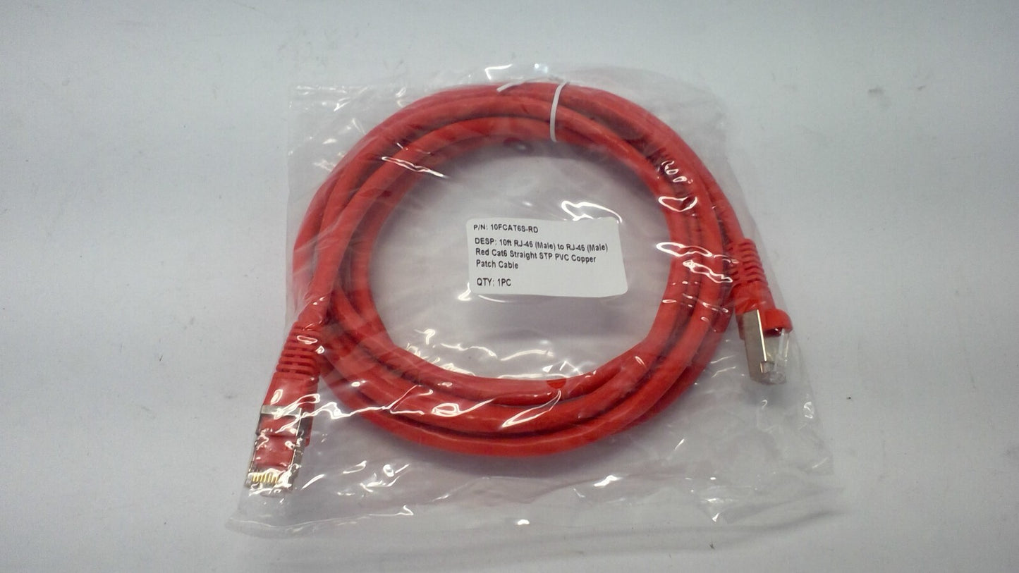 NEW Cat6e Ethernet Patch Cable RJ45 Internet Cat5e Cable PVC Copper - 10ft Red