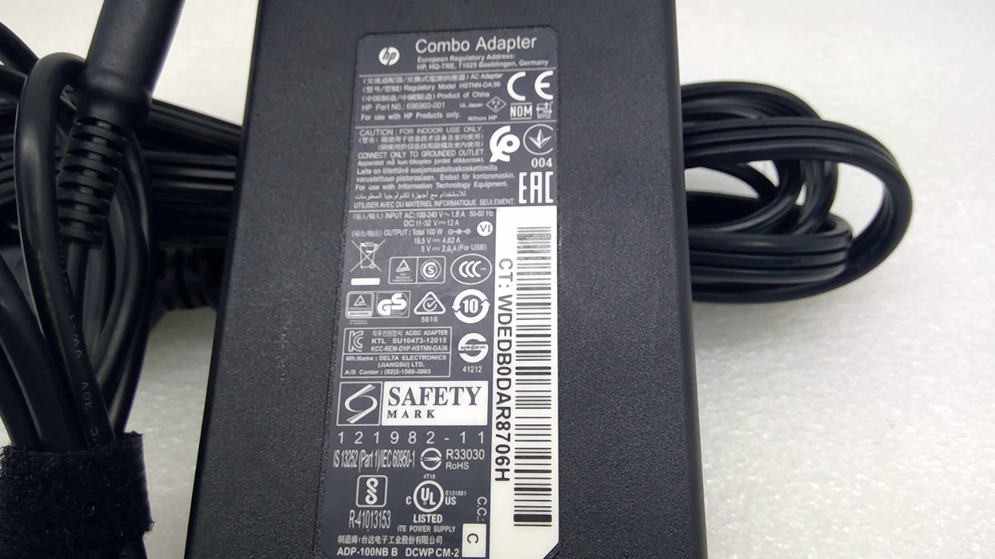 GENUINE HP 100W Slim Combo AC Adapter HSTNN-DA36 19.5V 4.62A 696960-001 Blue Tip