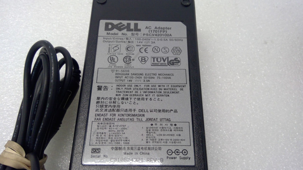 Genuine Dell PSCV420102A AC Adapter 14V 3A Power Supply with Wall Cord