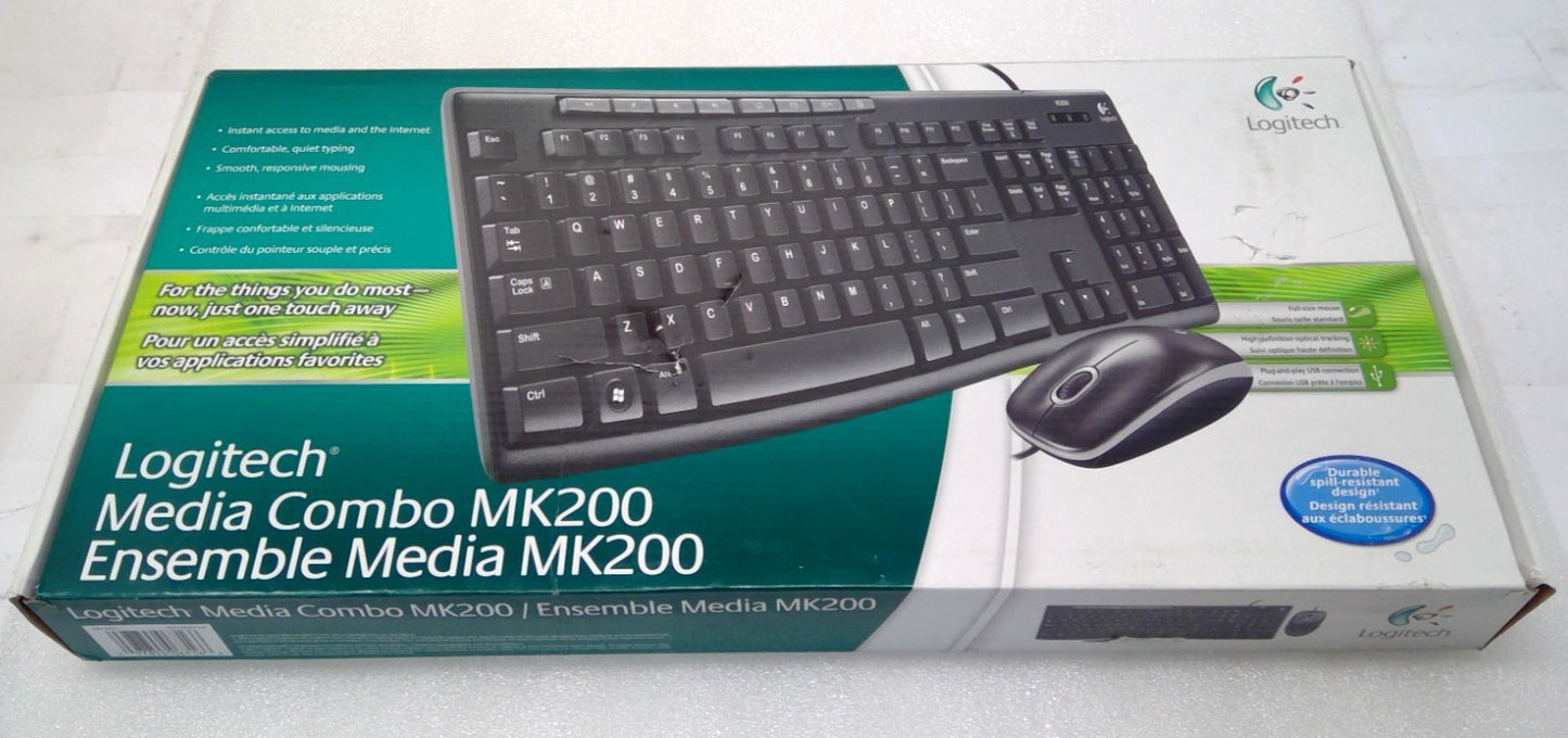 NEW Logitech MK200 Media wired keyboard And Mouse combo