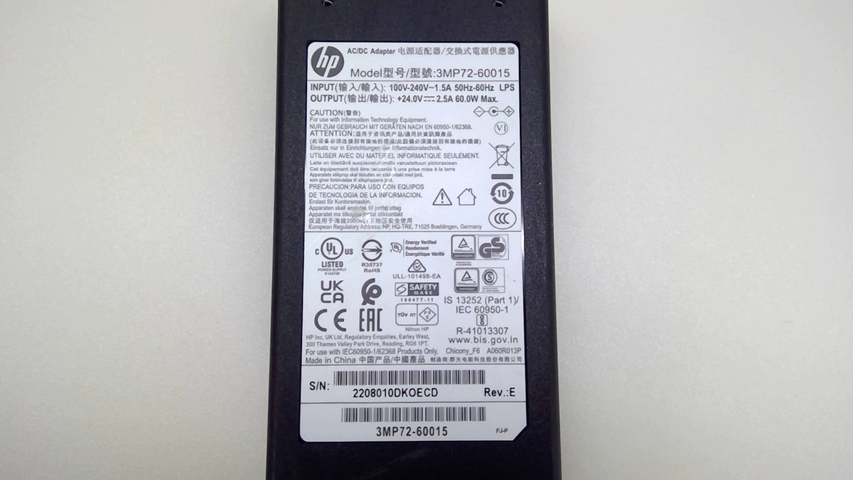 Genuine HP 3MP72-60015 60W AC Adapter for Sprocket Studio Photo Printer 24V