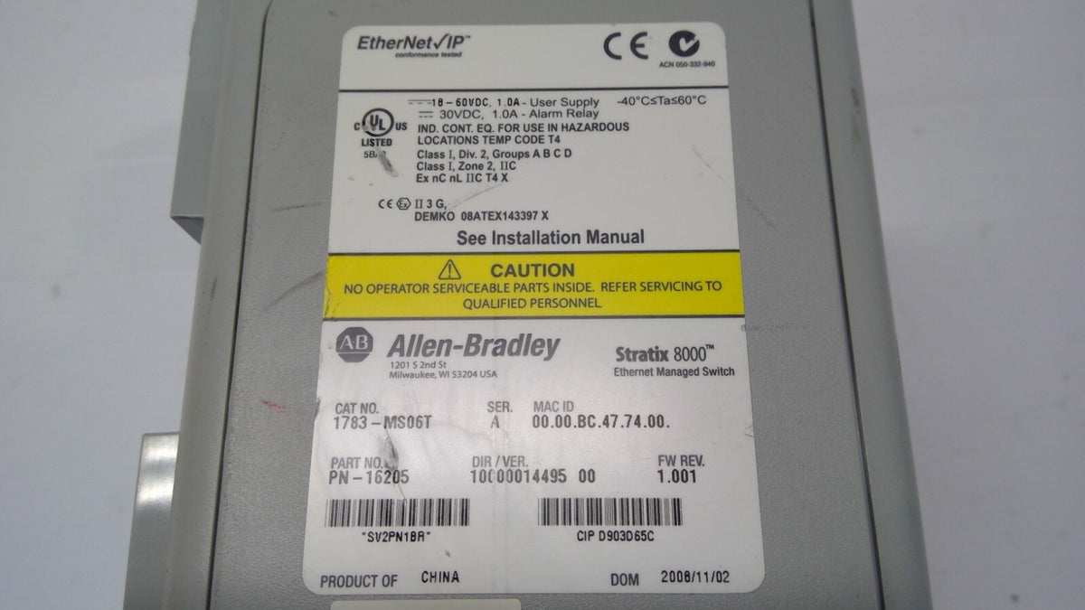 Allen Bradley 1783-MS06T Stratix 8000 6-Port Modular Managed Ethernet Switch
