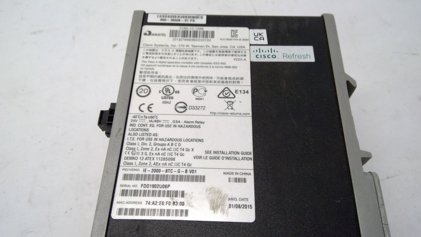 Cisco IE 2000 8-Port 10/100 Industrial Ethernet Switch P/N: IE-2000-8TC-G-B