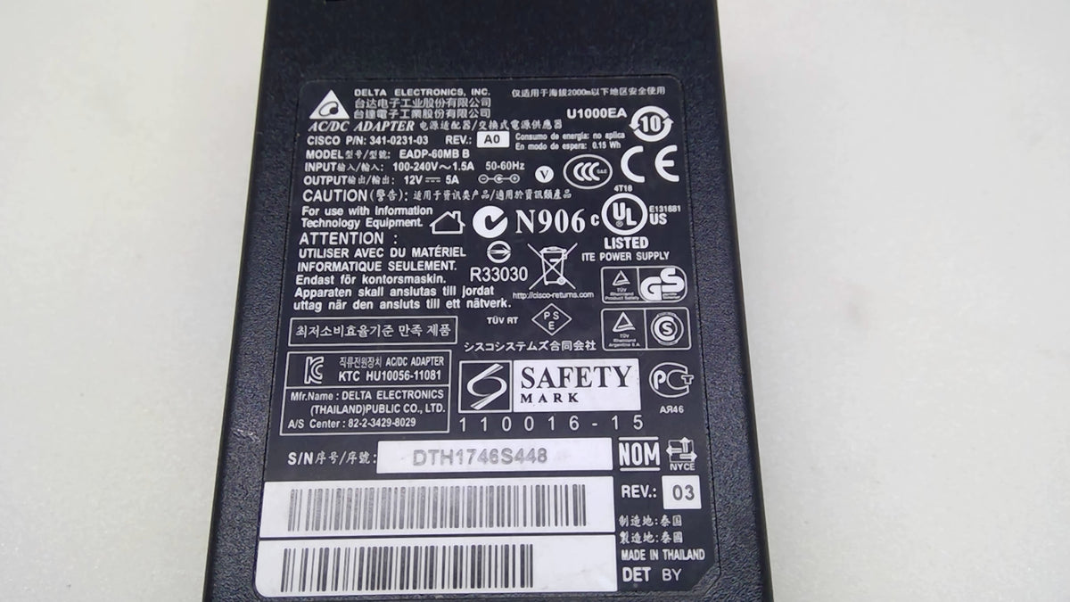 Delta EADP-60MB B 60W 12V 5A AC Adapter for Cisco 341-0231-03