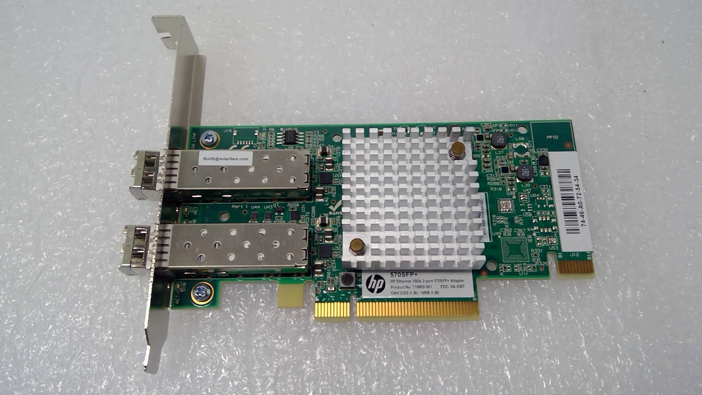 HPE 724044-001 Ethernet 10Gb 2-port 570SFP+ Solarflare SFN6122F NIC W/2SFP+