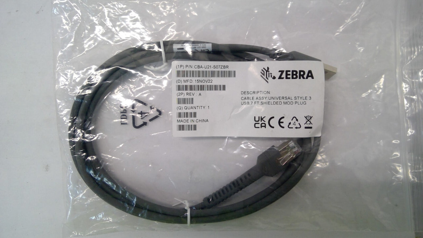 NEW Zebra Barcode Scanner USB Data Transfer Cable CBA-U21-S07ZBR 7ft