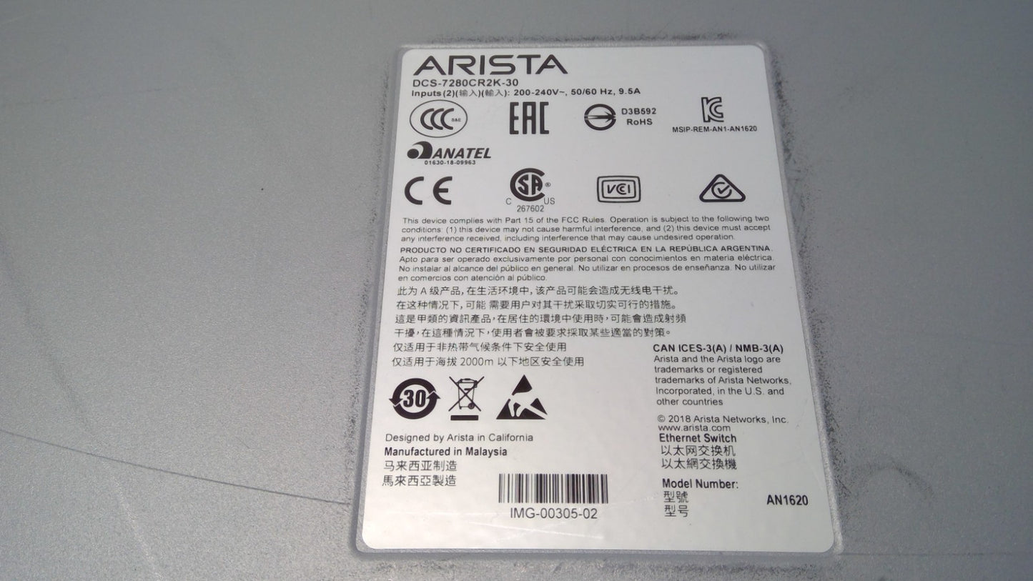 ARISTA DCS-7280CR2K-30-F 7280R2 30x100GbE QSFP Switch Router