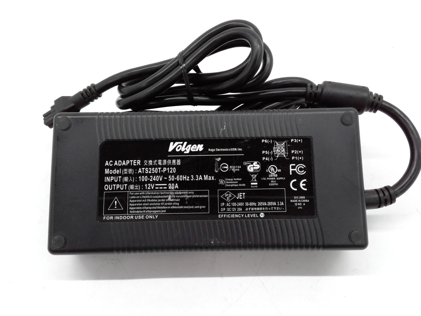 VOLGEN  ATS250T-P120 AC Adapter 100 240V  50 60Hz 12V 20A 6 PIN