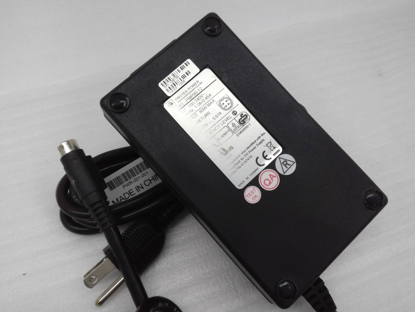 PROTEK POWER PMP90-12 80W  12V  6.67A AC Adapter Power Supply Charger 4-Pin