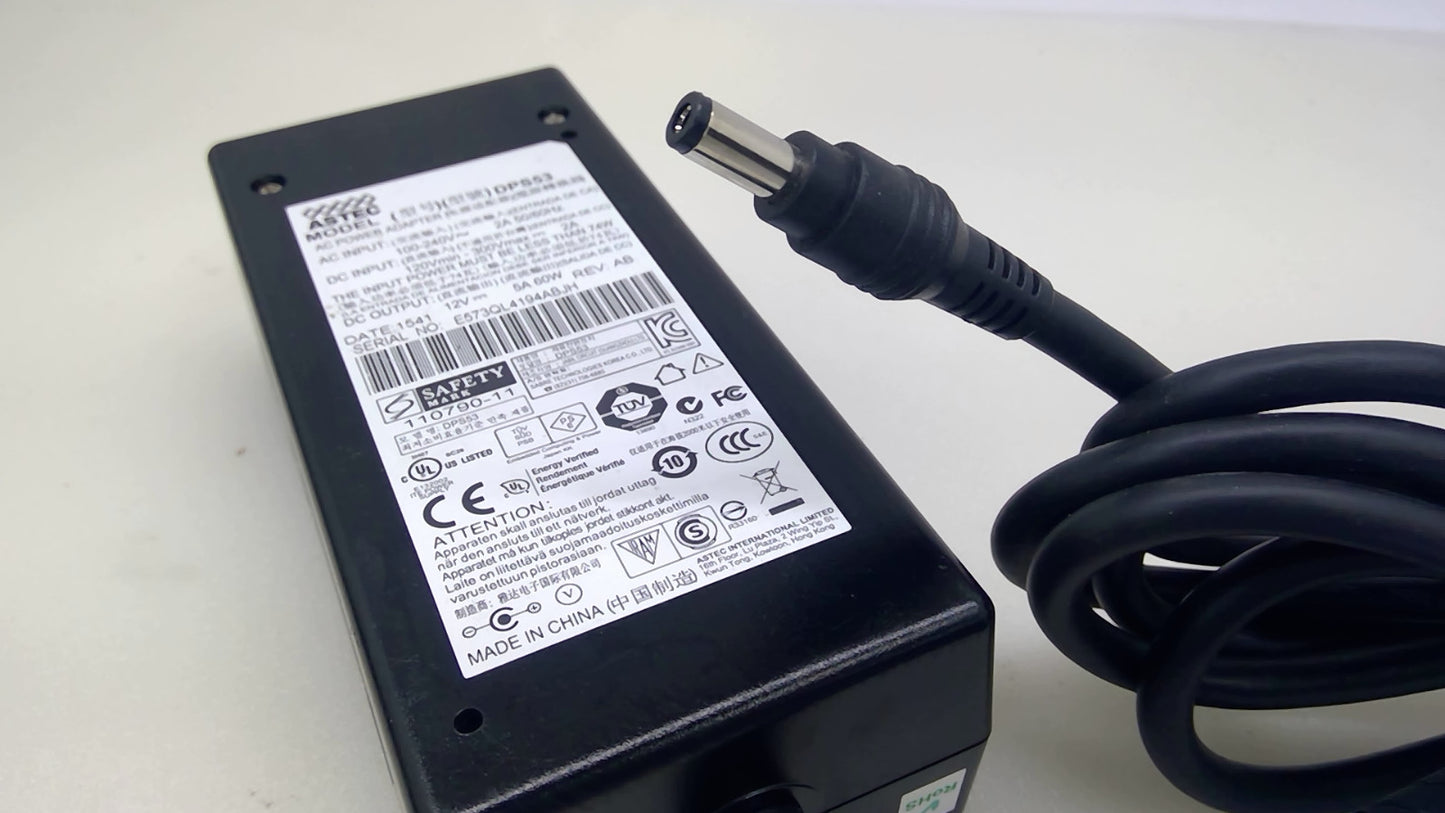 GENUINE ASTEC DPS53 60W AC POWER ADAPTER 12V 5A W/Power Cord