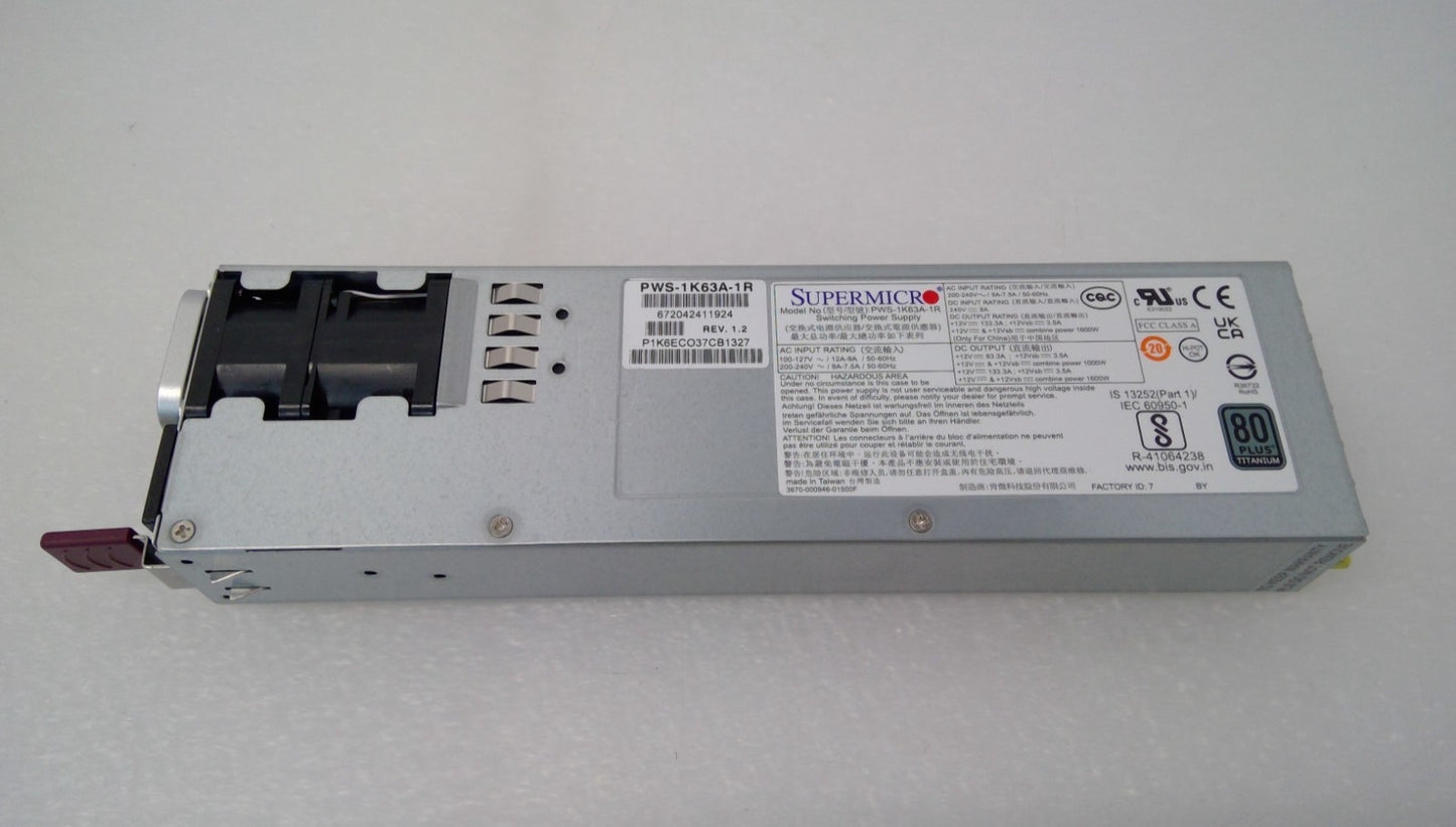 Supermicro PWS-1K63A-1R 1600W 80+ Platinum Server Power Supply