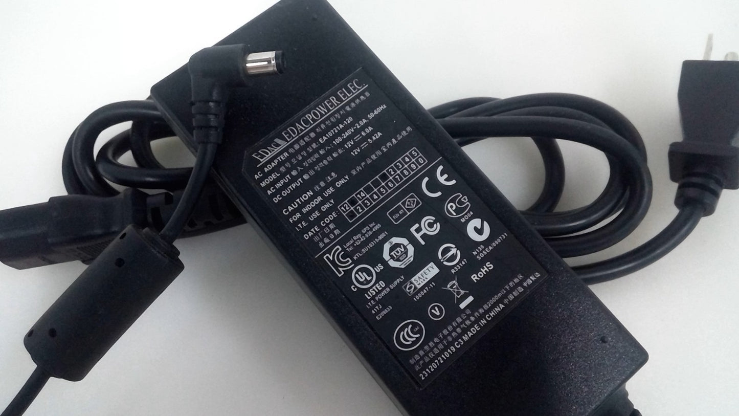 Genuine EDAC 72W AC Power Adapter EA10721A-120 12V 6A / 5.42A Charger