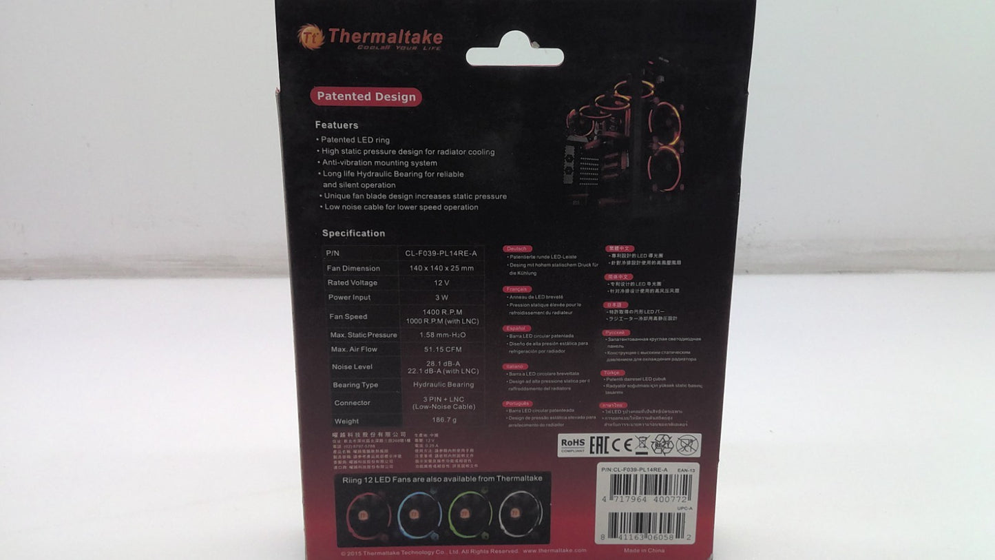 ThermalTake Riing 14 LED RED Case Fans 140X140X25 LED LNC, CL-F039-PL14RE-A