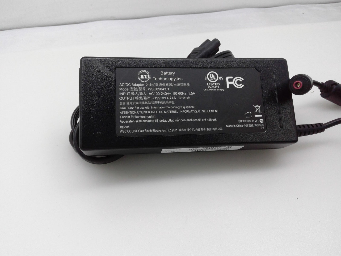 Battery Technology WSC0904YH AC Adapter 19V 4.74A 90W Power (W/ Red Tips Only)