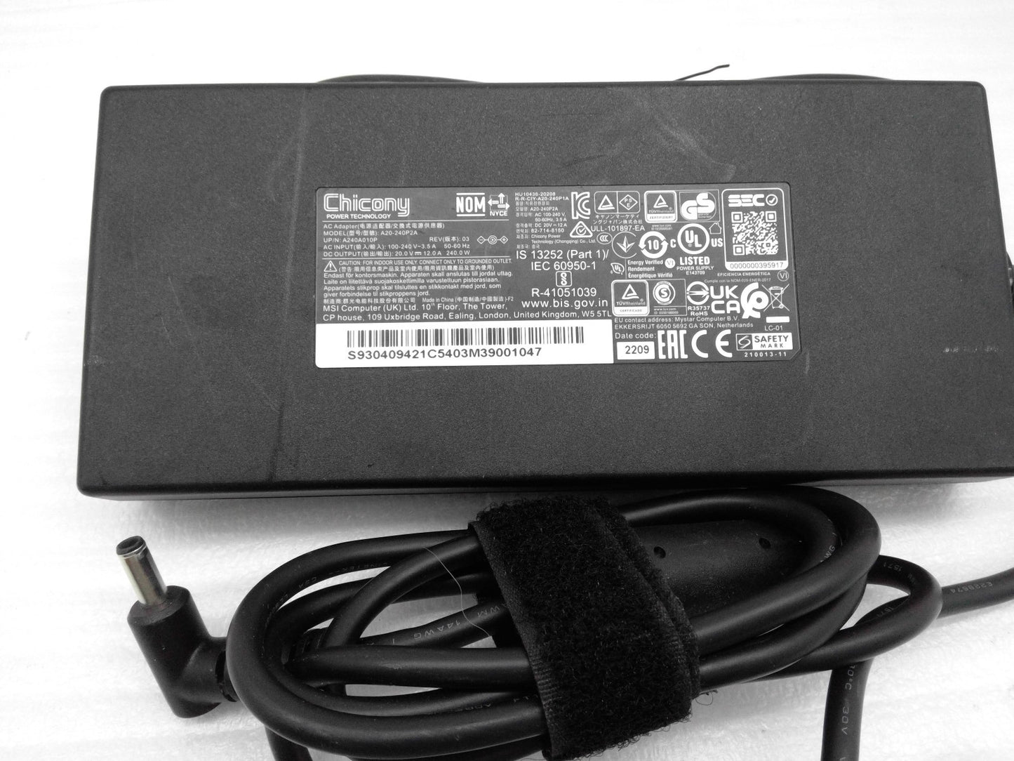 OEM Chicony 20V 12A for MSI Katana GF66 12UE-077 A20-240P2A 4.5x3.0 240W adapter