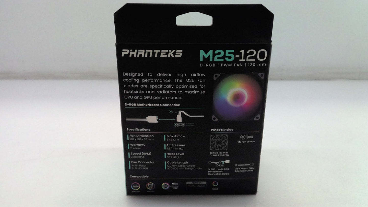 Phanteks M25-120 D-RGB PWM FAN Triple Pack, 3x 120mm ARGB High Performance Black