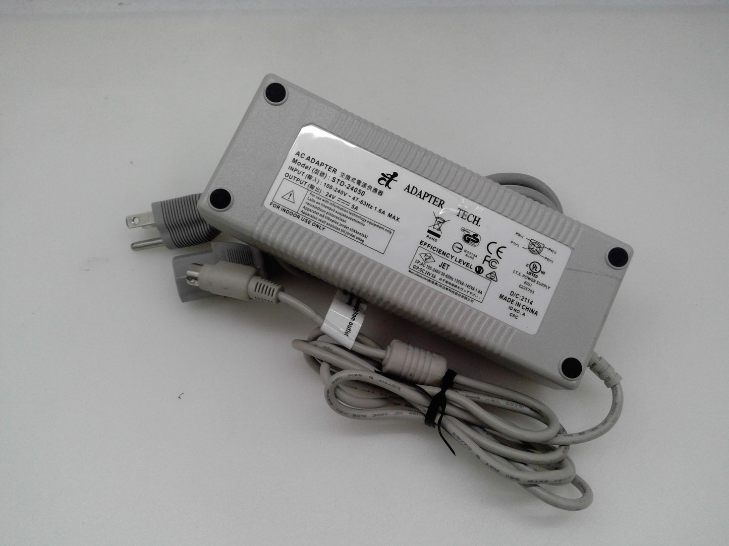 Genuine Adapter Tech STD-24050 AC Adapter 24V 5A Power Supply 4-Pin Connector