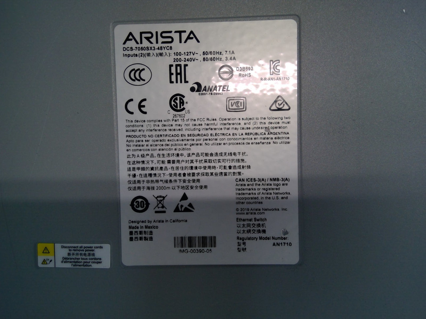 Arista DCS-7050SX3-48YC8 48x25GbE SFP & 8x100GbE QSFP Switch 2x500w *Read*