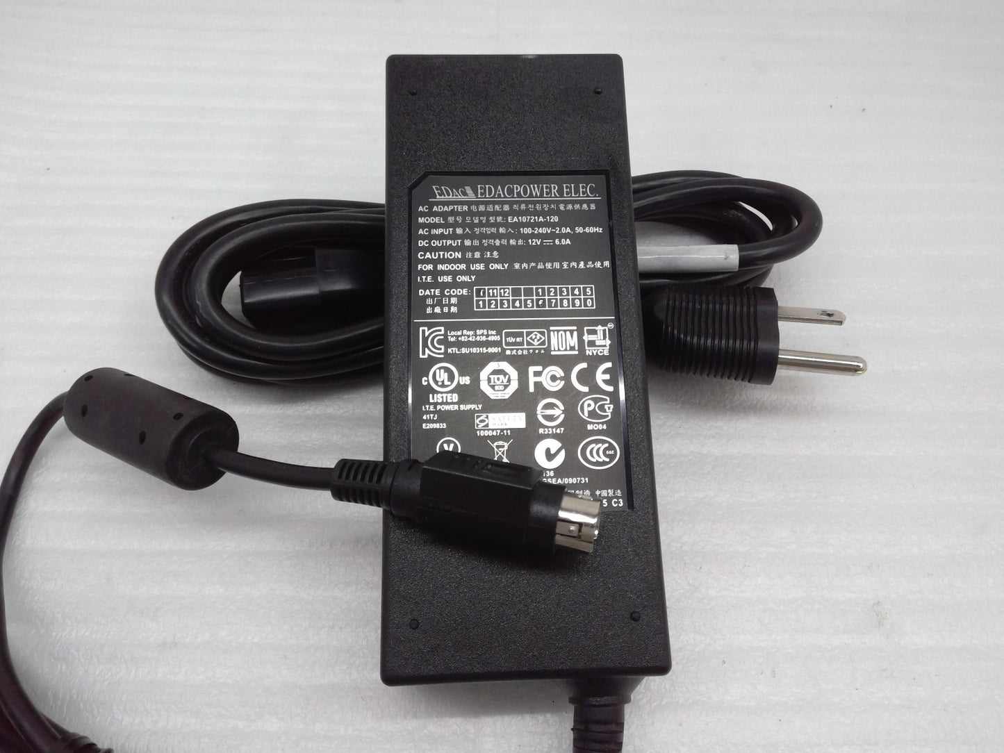 Original EDAC 12V 6A AC Adapter EA10721A-120 Power Supply  Charger 4-Pin