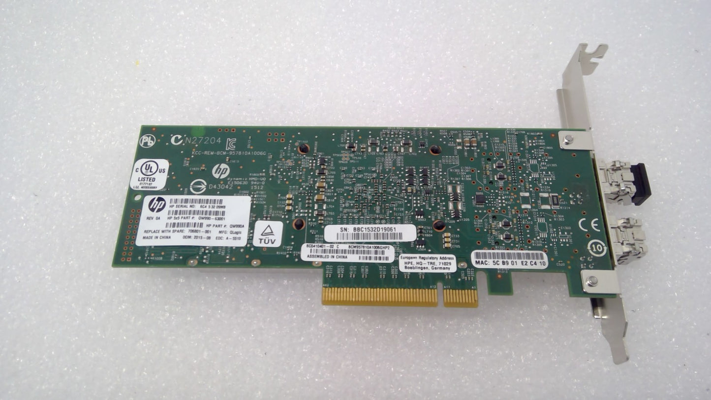 HP 706801-001 CN1100R Dual Port 10GB PCIe CNA Emulex Converged Network Adapter