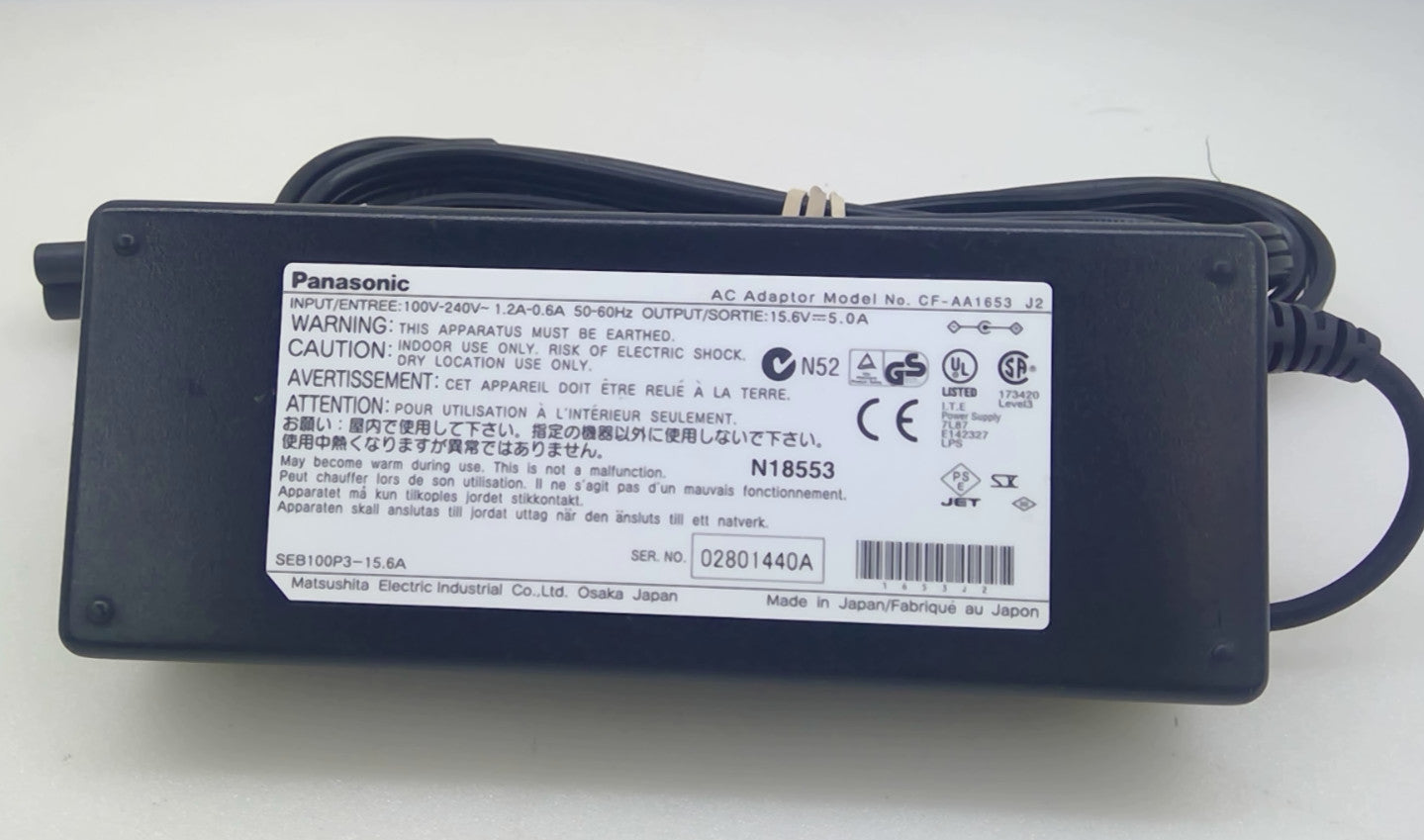 OEM Panasonic CF-AA1653 J2 AC Adapter  15.6V 5.0A Charger