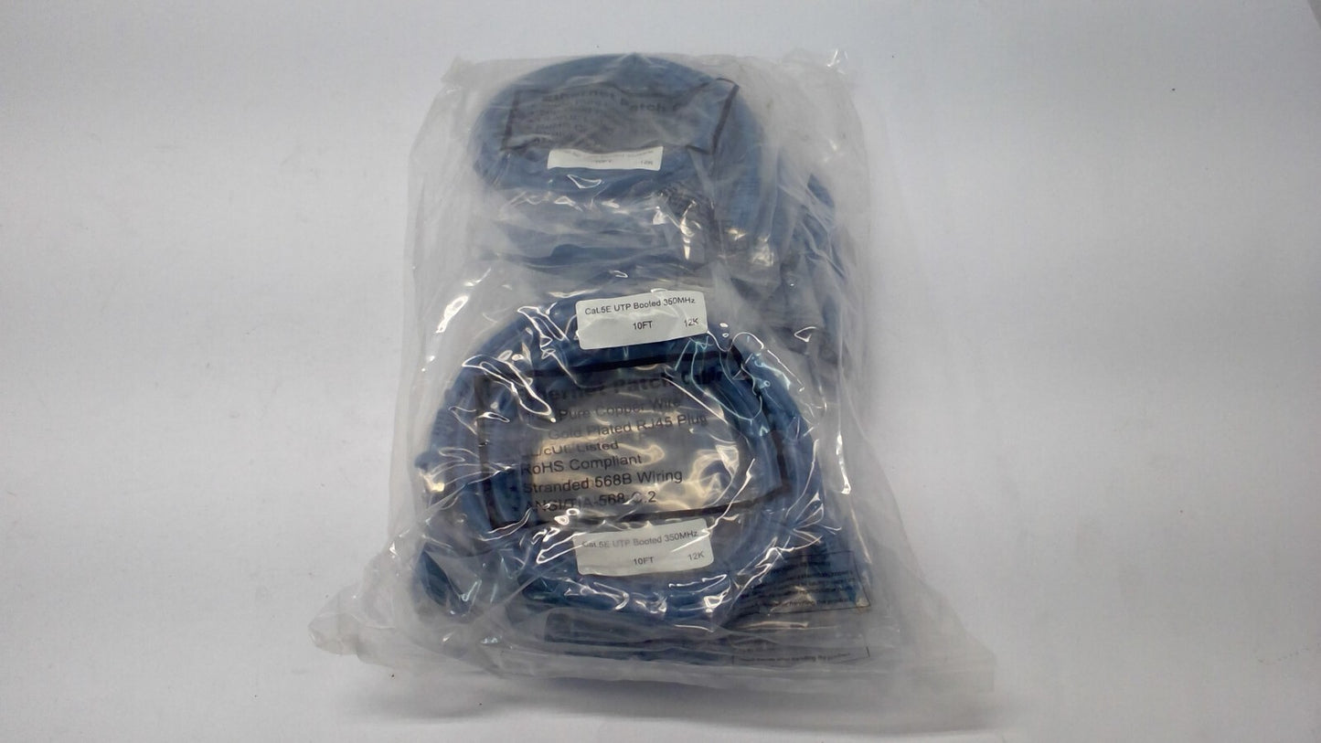 Lot of 10 - Cat5e UTP Booted Ethernet Patch RJ45 Internet Cable BLUE - 10 feet