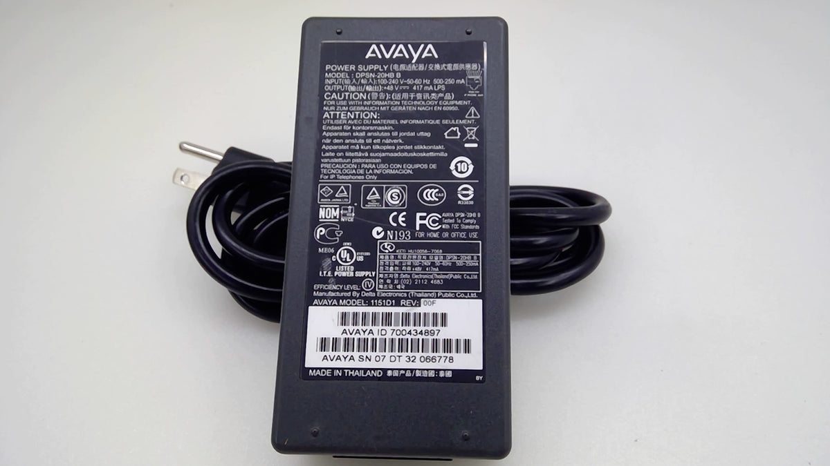 Genuine Avaya 1151D1 DPSN-20HB B 48V IP Phone Power Supply w/ AC Cord
