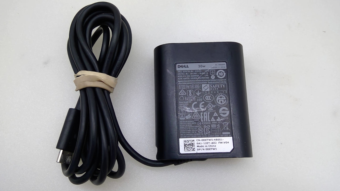Genuine Dell 30W USB-C AC Adapter Charger DA30NM150 08XTW5 w/ Power Cord