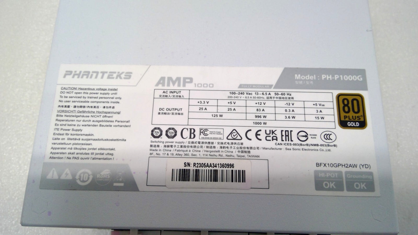 Phanteks AM 1000 white Edition PH-P1000G 1000W 80PLUS Gold ATX Power Suppy