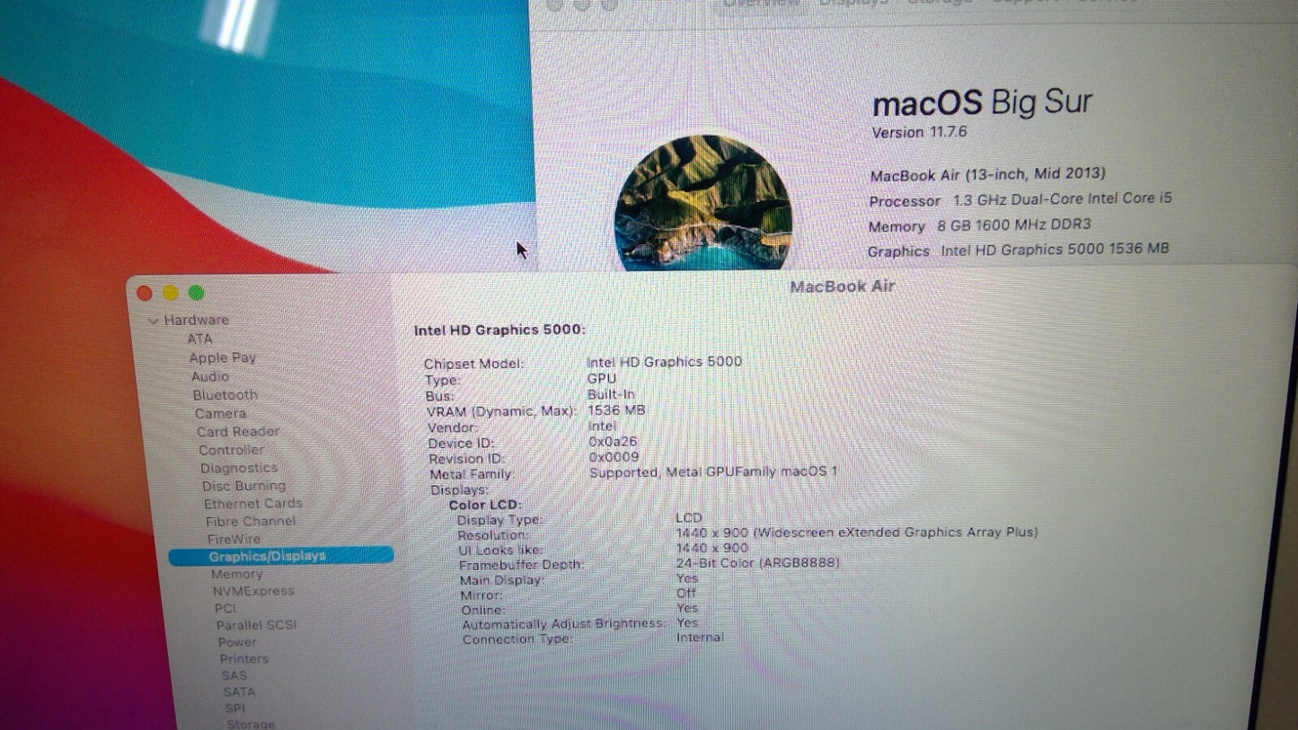 Apple MacBook Air 13.3" A1466 2013 Mid i5@1.3GHz/8GB RAM/128GB SSD B0
