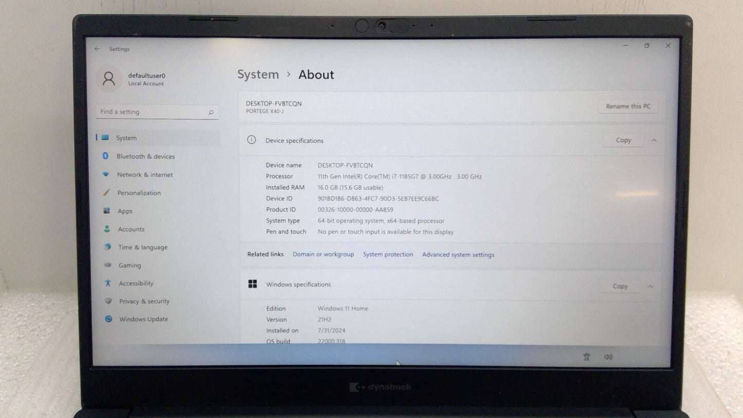 Toshiba Portege X40-J 14" Laptop i7-1185G7@3.0GHz 16GB RAM 256GB SSD Win11
