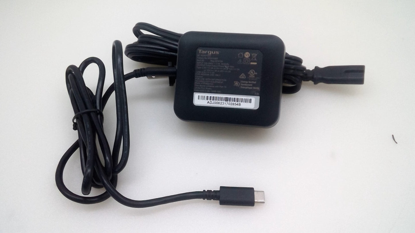 Targus USB-C&USB -A Port  Laptop  Charger 65W Universal APA104BT Black 4ft Cable