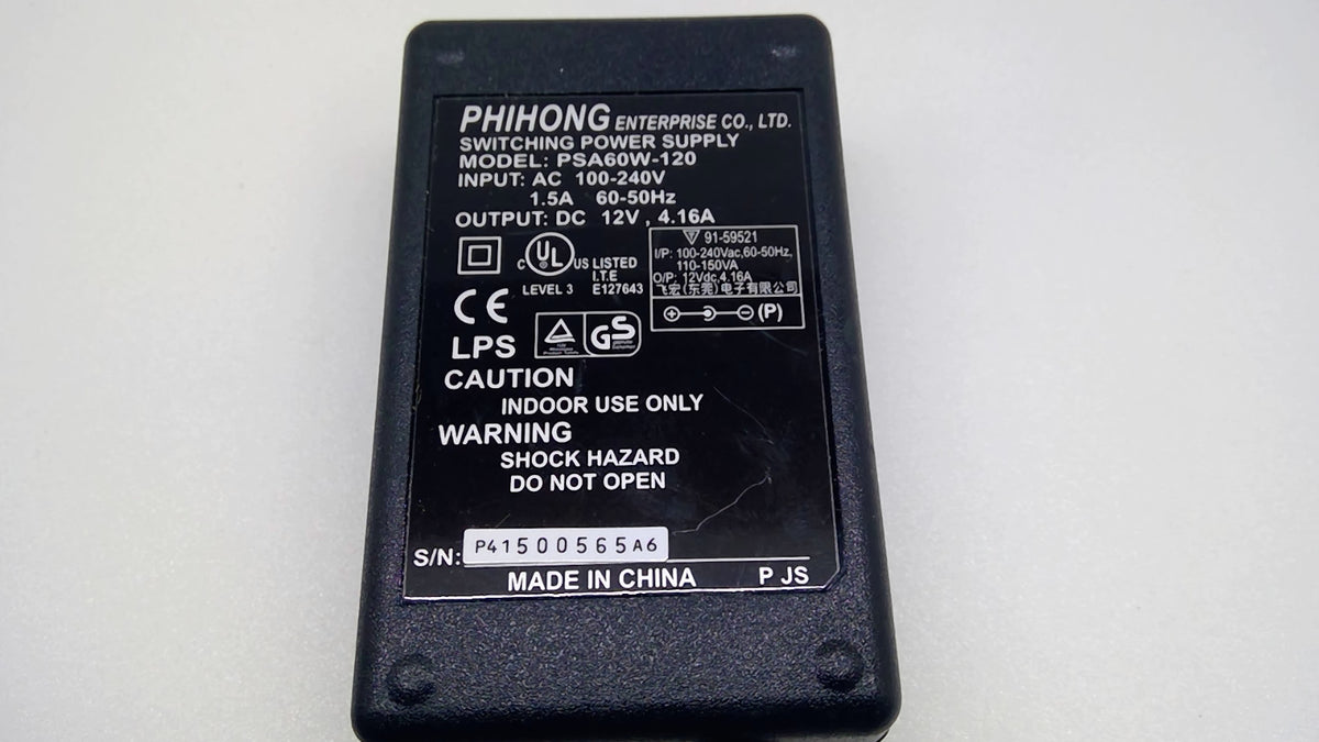 Genuine Phihong PSA60W-120 12V 4.16A 50W 5.5x2.1mm AC Adapter