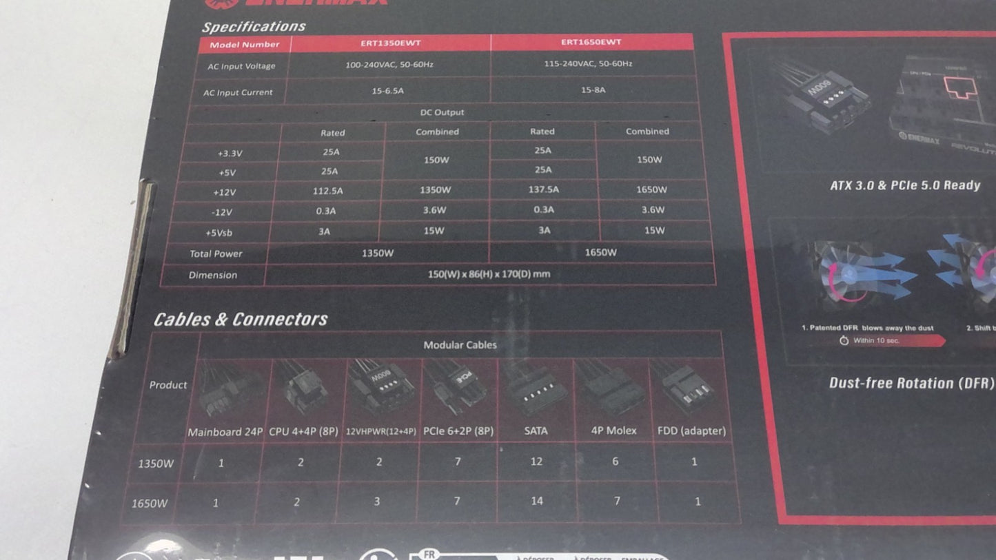 NEW Enermax Revolution D.F. X Power supply Fully Modular ERT1350EWT 80 PLUS Gold