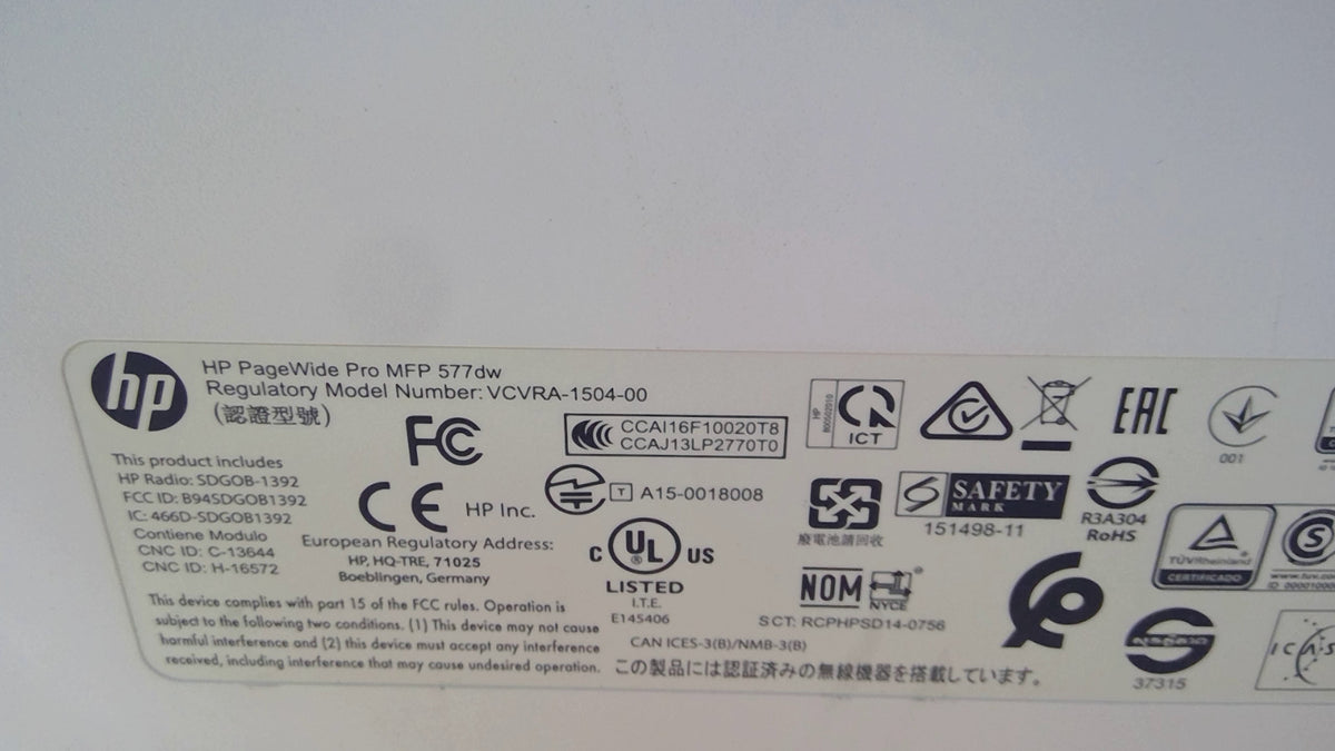 HP PageWide Pro MFP 577dw Color Inkjet Printer VCVRA-1504-00 duplex Wi-Fi *READ*