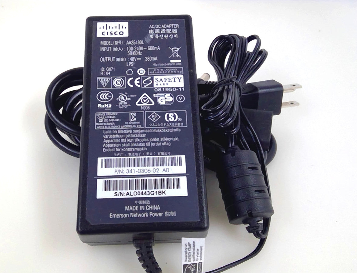 Cisco Systems 48V 380mA AC Power Supply Adapter Brick AA25480L 341-0306-01 B0