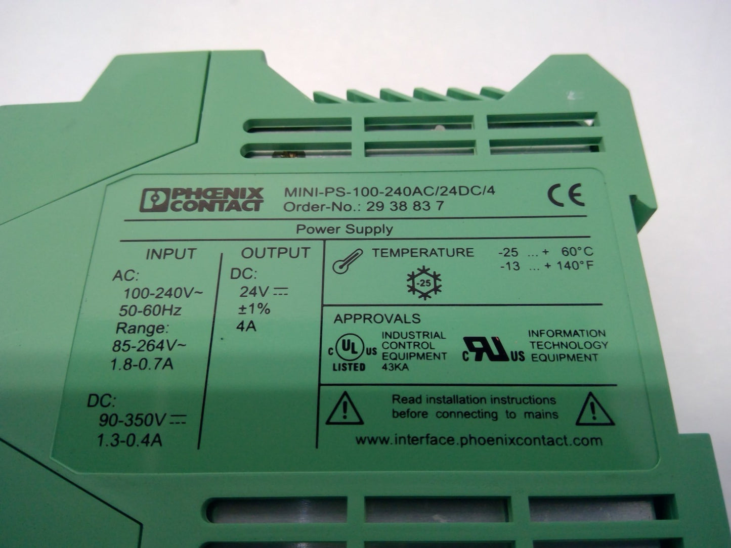Phoenix Contact MINI-PS-100-240AC/24DC/4 Mini Power Supply 2938837