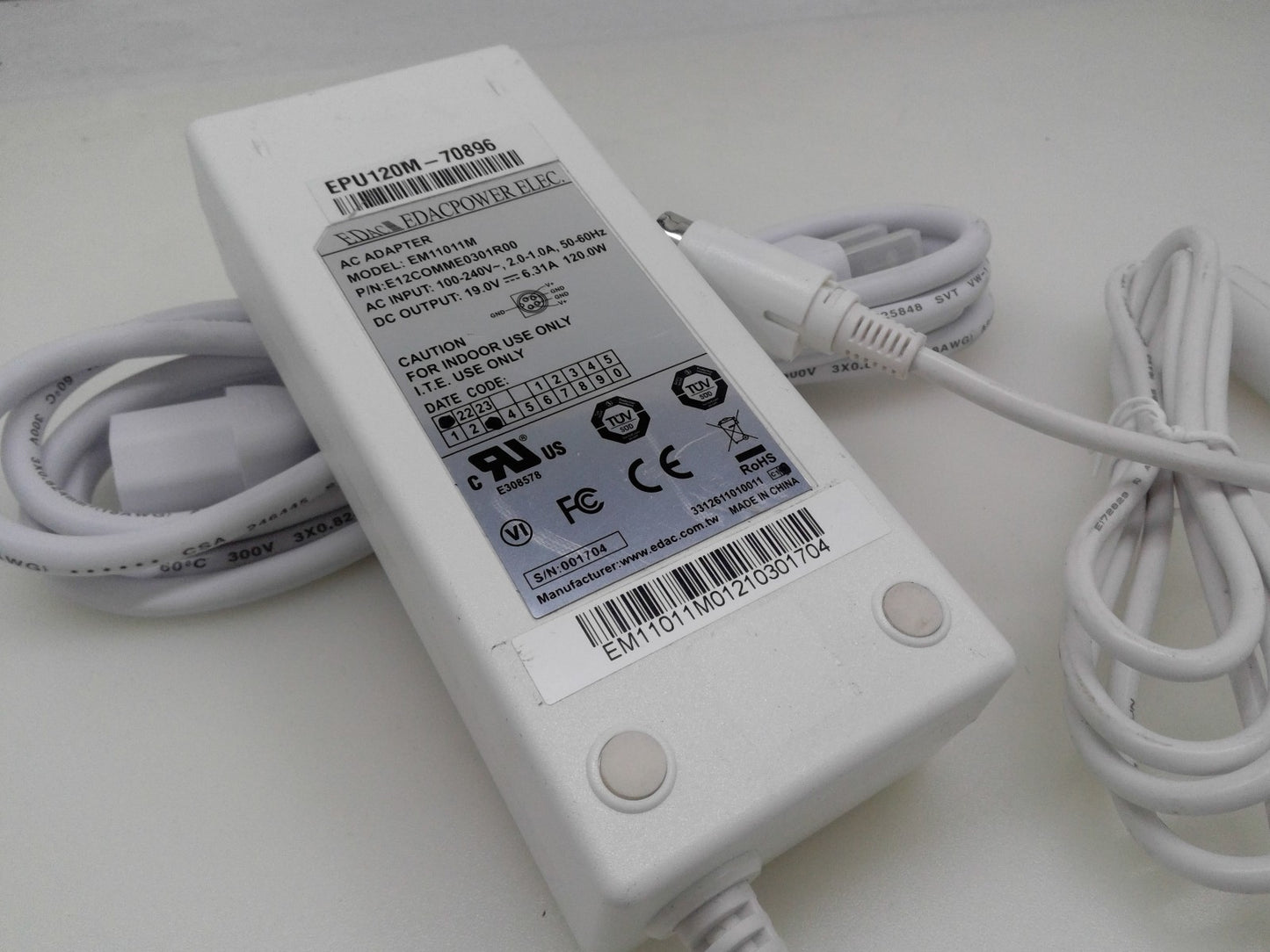 Genuine EDAC AC Adapter 19V 6.31A 120W 50-60Hz EM11011M 4-Pin White W/Cord